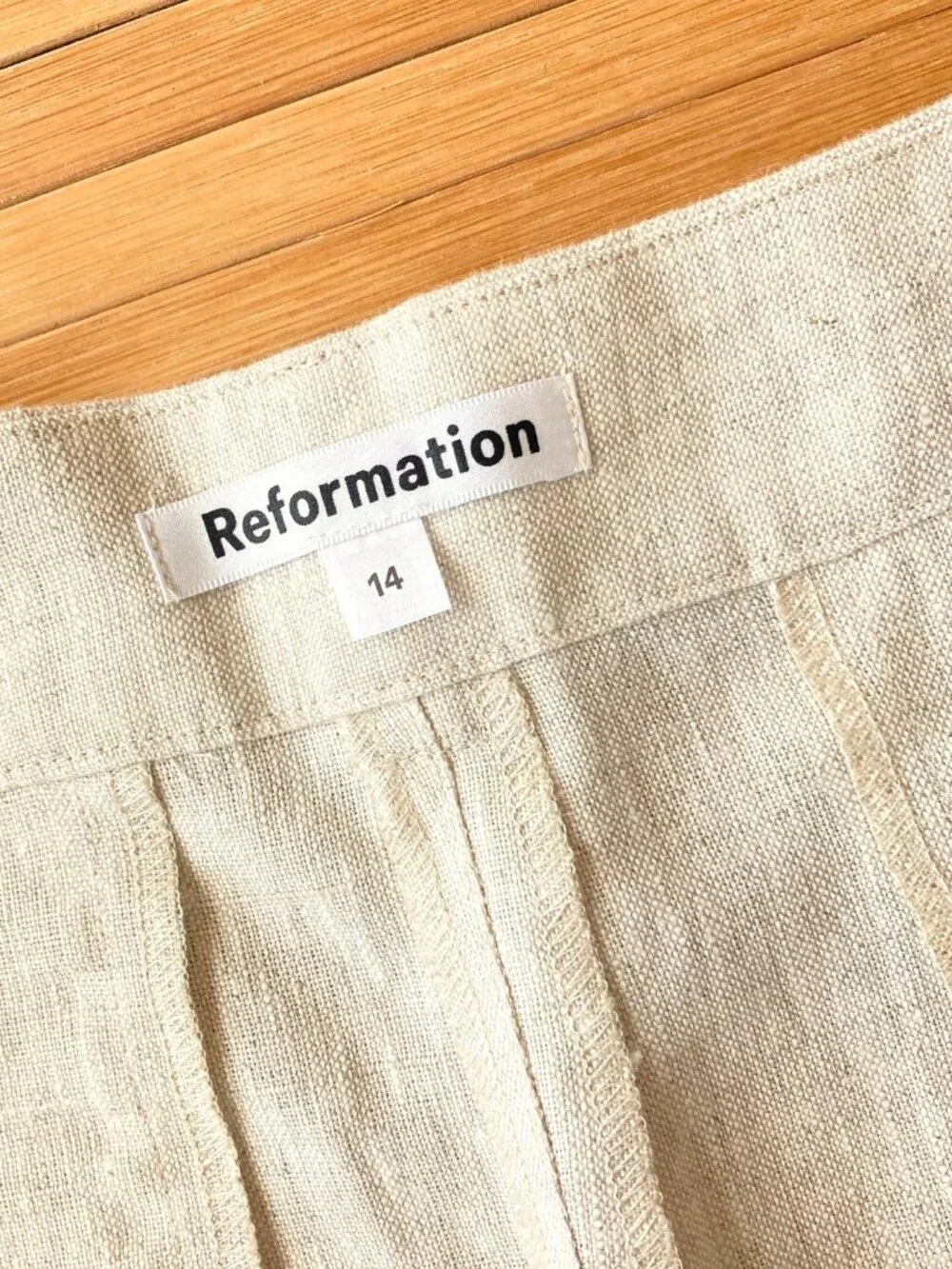 Reformation Wide Leg Linen Pants High Rise Pleated Womens 14 Flax Beige